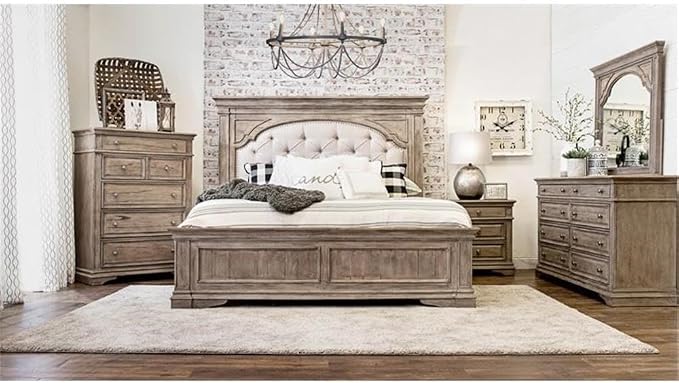 Pemberly Row Solid Wood Queen Panel Bed, Driftwood Gray Finish, Upholstered - Image 2