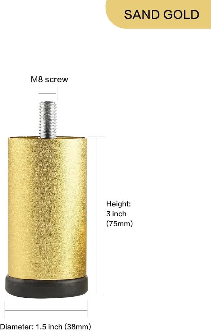 4 Pack Gold Furniture Legs 3 Inch Dresser Support Feet Metal Cabinet Adjustable - Image 2