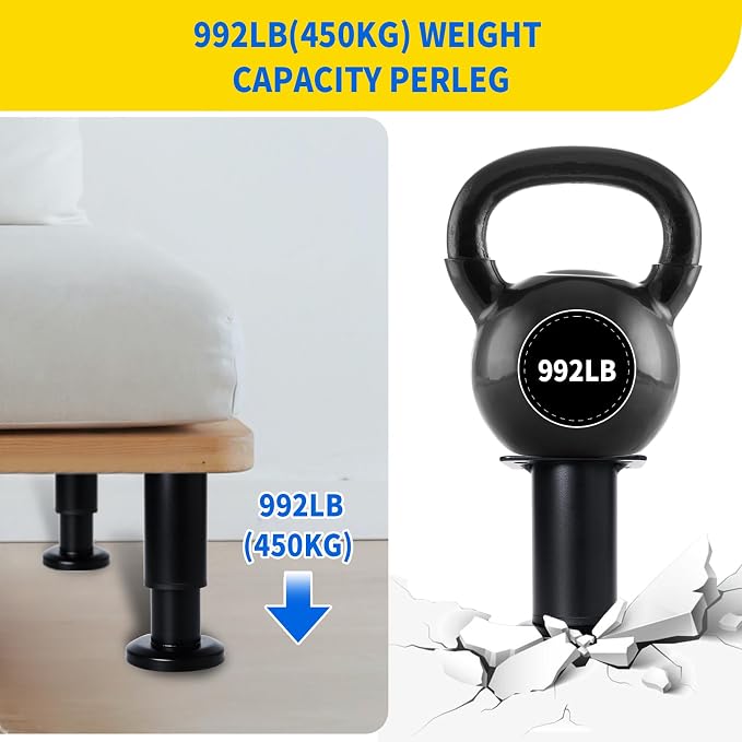 6 Pcs Adjustable Height Furniture Support Legs 3.15-4.72 inch, Metal Heavy Duty - Image 4