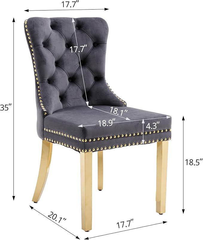 KCC Velvet Dining Chairs Set of 2, Upholstered High-end Tufted Dining Chair - Image 2