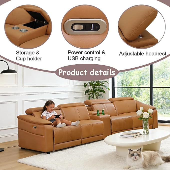 Power Recliner Sofa Set, Reclining Sectional Sofa Couch - Image 4