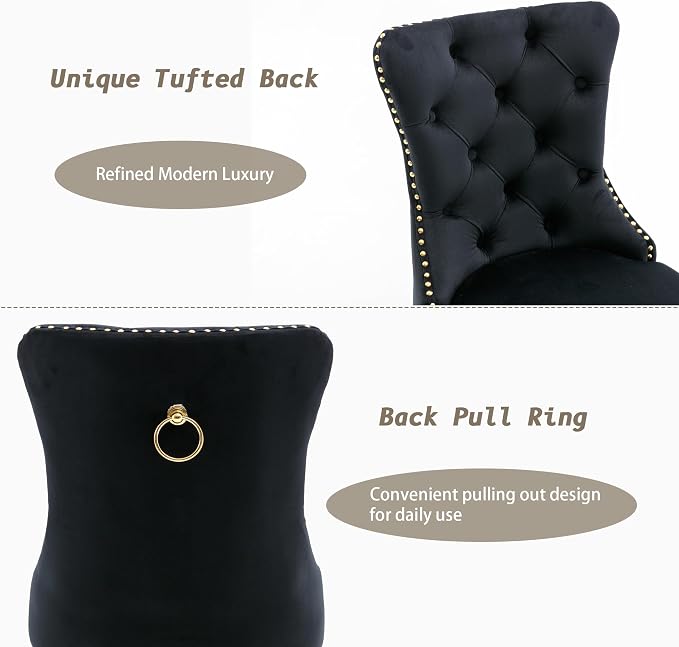 KCC Velvet Dining Chairs Set of 4, Upholstered High-end Tufted Dining Chair - Image 4