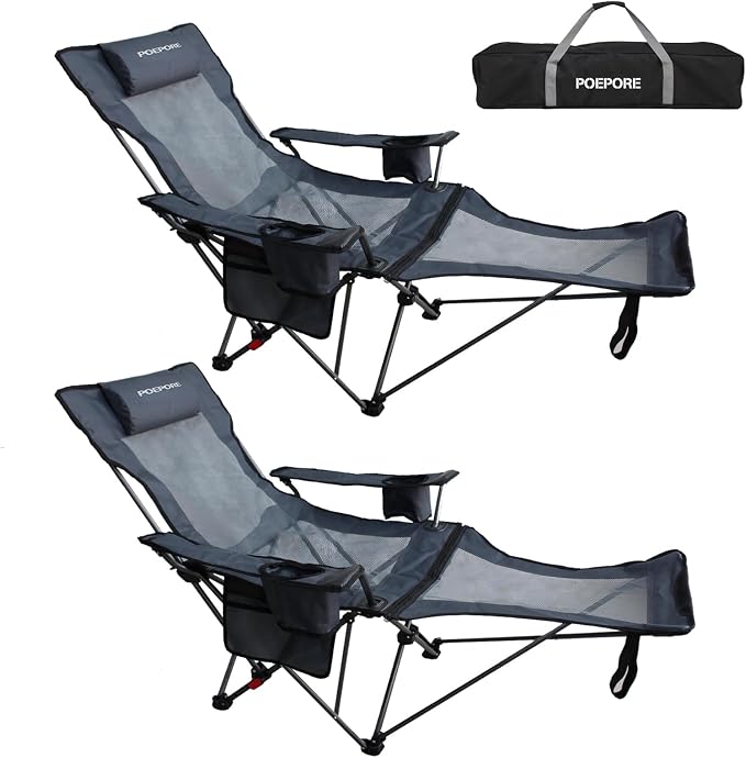 Reclining Camping Chair with Removable Footrest Lounge Chair with Headrest - Image 9