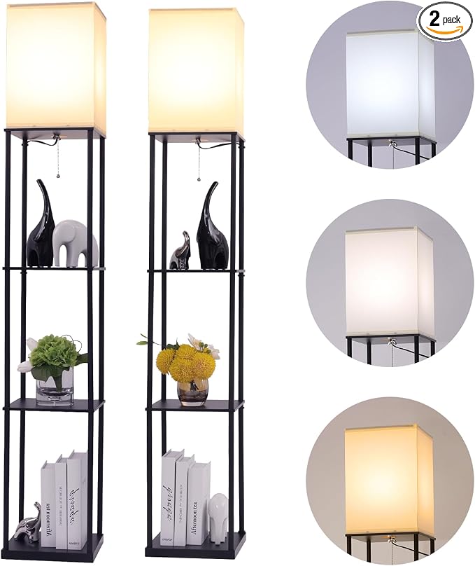 Gupuzm Floor Lamp with Shelves, Modern Square Standing Lamp with 3 Color by GUPUZMproducesandsellslamp