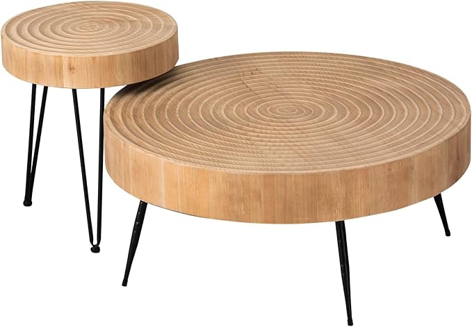 COZAYH 2-Piece Round Nesting Coffee Table Set, Natural Wood Top by COZAYH