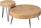 COZAYH 2-Piece Round Nesting Coffee Table Set, Natural Wood Top by COZAYH