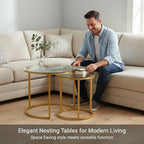 Round Nesting Coffee Table Set of 2, Modern Glass Nesting Tables, Stacking - Image 3