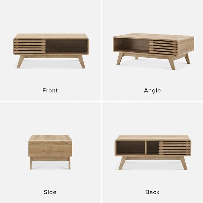 mopio Ensley Coffee Table with Storage, Mid Century Modern, Farmhouse Wood - Image 9