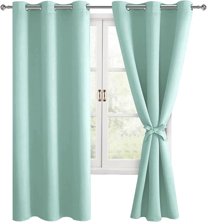 Room Darkening Window Curtains for Bedroom 2 Panels Aqua 42x63 Inch | Thermal by Hiasan