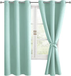 Room Darkening Window Curtains for Bedroom 2 Panels Aqua 38x63 Inch | Thermal by Hiasan
