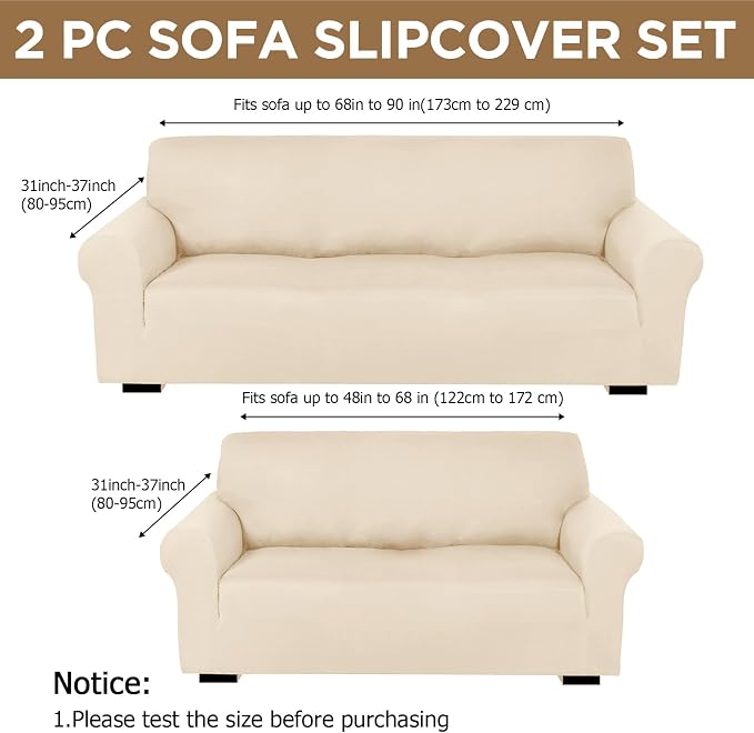 Peryiter 2 Pcs Sofa Covers Couch and Loveseat Covers Set Stretch Sofa Slipcover - Image 2