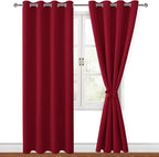 Blackout Curtains for Bedroom, 52 x 84 Inches Long, Christmas Red | Thermal by Hiasan