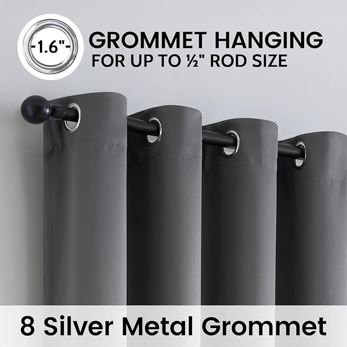 SimpleHome Grey 100% Blackout Curtains Room Darkening Living Room 96 Inch | - Image 6