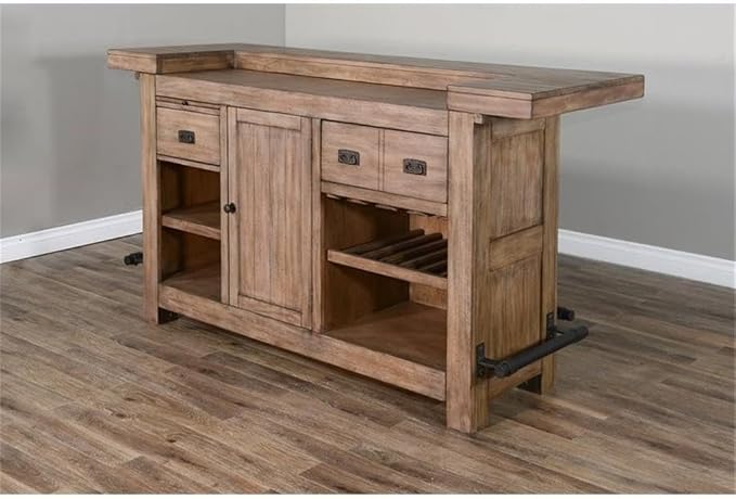 Pemberly Row 80" Farmhouse Wood Home Bar Unit, Stemware Rack, Wine Storage - Image 6