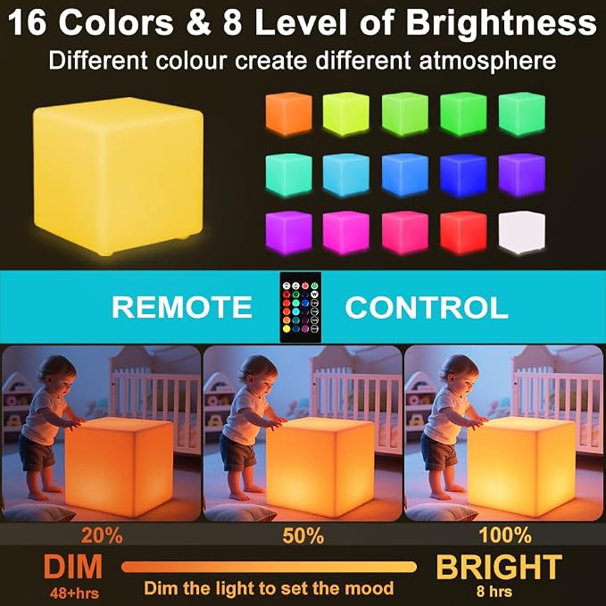 LED Cube Chair for Kids, 14-Inch RGB Color Changing LED Cube Seat w/ Remote - Image 2
