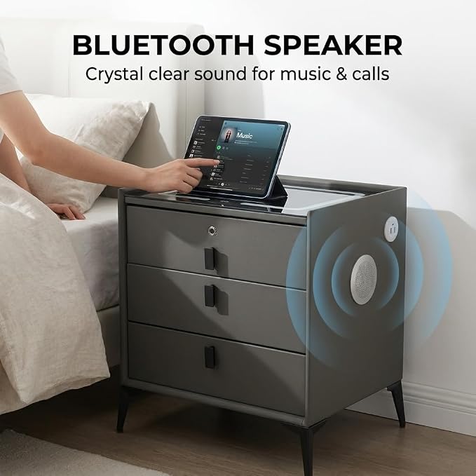 Smart Nightstand with 3 Drawers, Tri-Color Lights, Wireless Charging Port and - Image 4