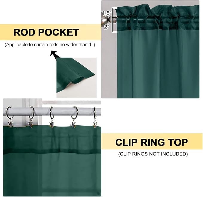 Hunter Green Sheer Curtains 72 Inches Long 2 Panels - Image 3