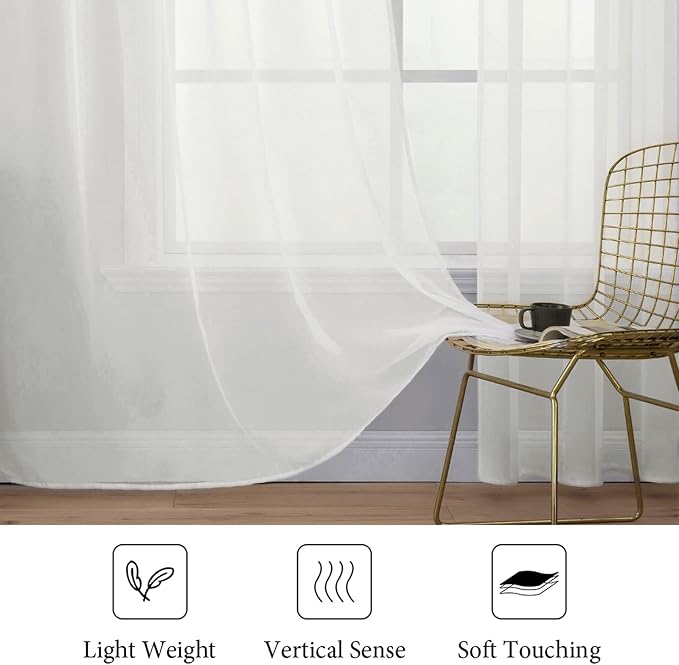 MIULEE 2 Panels Sheer Curtains for Living Room 54 X 45 Inches Ivory | Window - Image 4