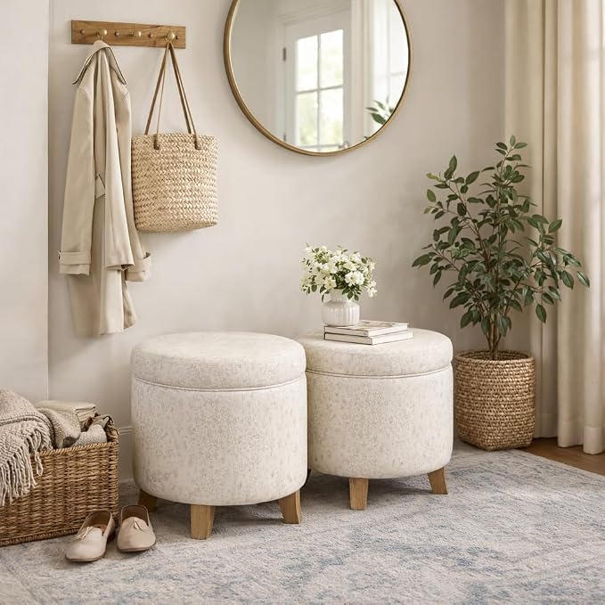 Homepop Home Decor | Upholstered Round Storage Ottoman | Ottoman - Image 5