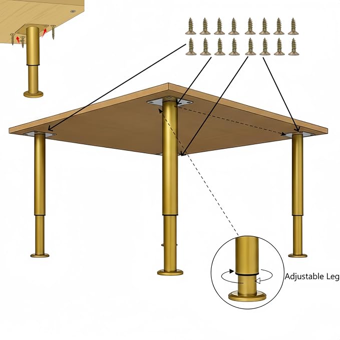 4PCS Adjustable 3.1-4.7 Inch Metal Furniture Legs Brass Furniture Replacement - Image 3