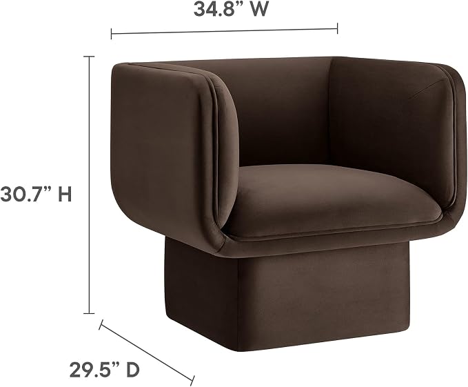 Modway Tate Performance Velvet Accent Chair in Chocolate Brown - Image 3