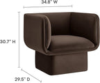 Modway Tate Performance Velvet Accent Chair in Chocolate Brown - Image 3