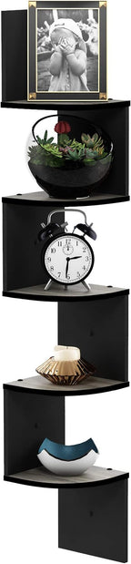 Furinno Rossi Wall Mount Floating Corner Shelf, 5-Tier Radial, French Oak by Furinno-FitsYourSpaceFitsYourBudget