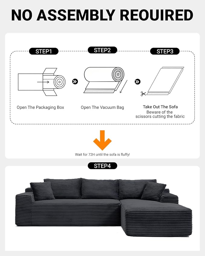 108" Cloud Sectional Couch, Modern Modular Sectional Sofa - Image 4