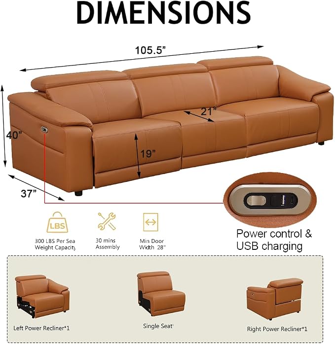 Power Recliner Sofa Set, Reclining Sectional Sofa Couch - Image 2