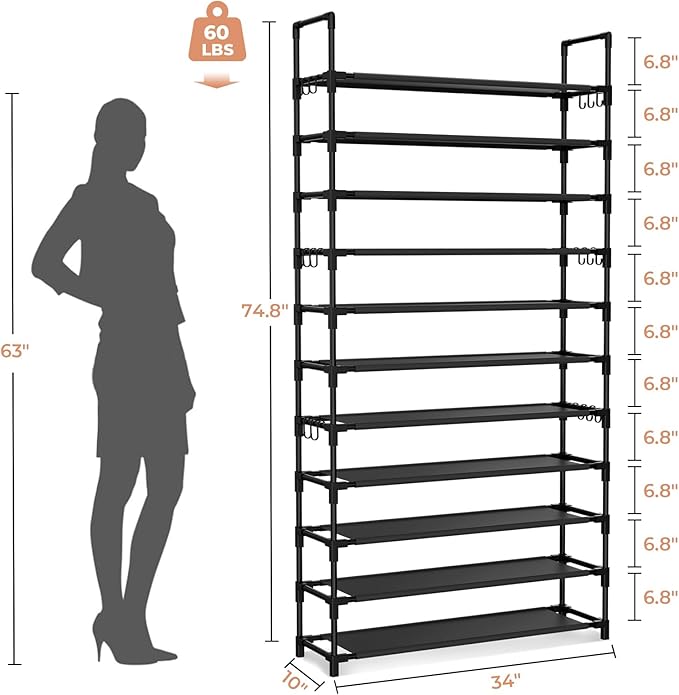 LANTEFUL 11 Tiers Tall Shoe Rack Holds 55 Pairs of Shoes - Image 3