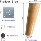 KITEVICH 4PACK Solid Wood Furniture Legs 6 Inch Sofa Legs, Replacement Legs Mid - Image 3