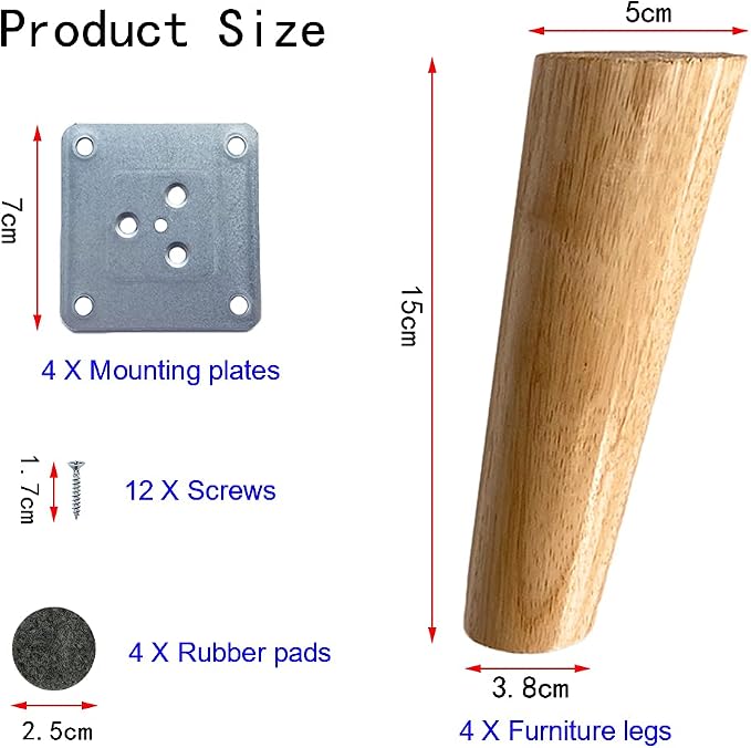 KITEVICH 4PACK Solid Wood Furniture Legs 6 Inch Sofa Legs, Replacement Legs Mid - Image 3