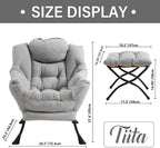 Tiita Lazy Chair with Ottoman, Light Grey Modern Large Accent Chair, Comfy - Image 4