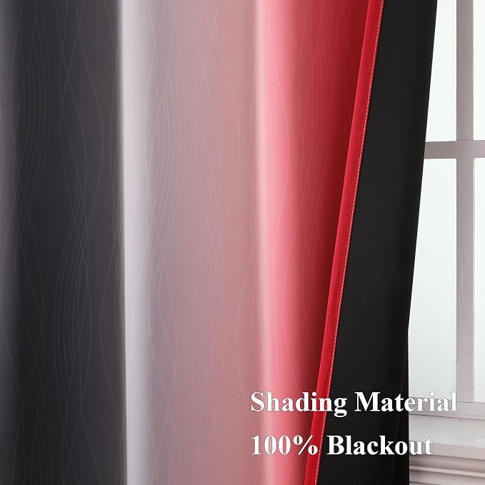 Red and Black Ombre Blackout Bedroom Curtains 36 Inch Long | Room Darkening - Image 5