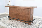 Pemberly Row Set of 3 Natural Brown Wood Bar Unit & 2 Swivel Barstool - Image 6