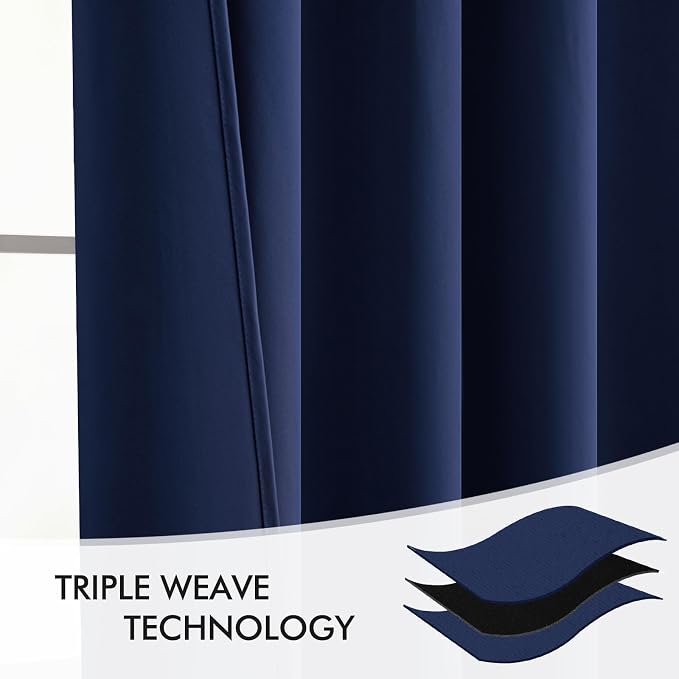 MIULEE Navy Blue Back Tab Blackout Curtains 52x96 Inch Long 2 Panels Set | Rod - Image 7