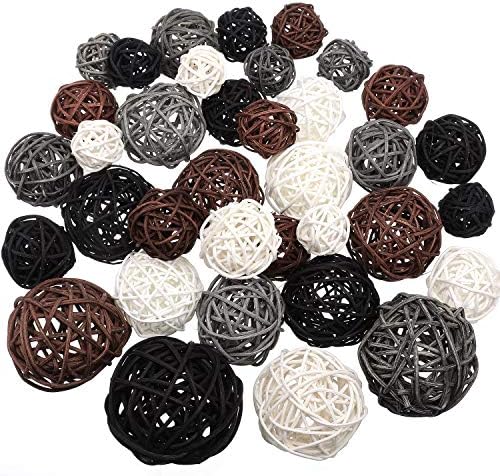 Wicker Ball Orbs,White, Dark Gray, Brown, Black,2.4'',2'',1.6'',1.2'' by Patelai