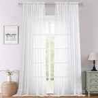 White Sheer Curtains 120 Inches Long 2 Panels, Extra Wide Farmhouse Elegant by Lecloud