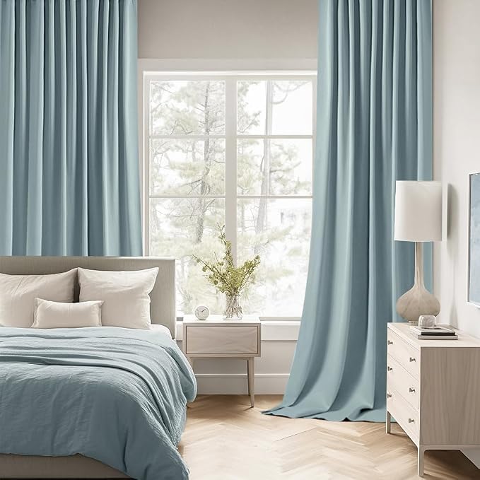 MIULEE Slate Blue Back Tab Blackout Curtains 52x120 Inch Long 2 Panels Set | - Image 2