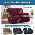 H.VERSAILTEX Velvet Stretch Recliner Couch Covers 6-Pieces Recliner Loveseat - Image 2