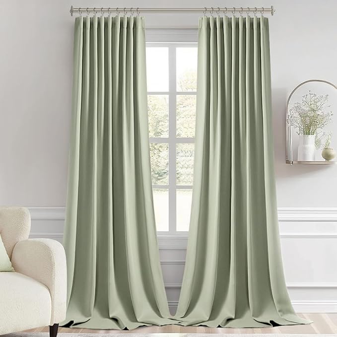 MIULEE Sage Green Back Tab Blackout Curtains 52x108 Inch Long 2 Panels Set | - Image 9