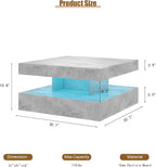 HedoAjim Grey LED Coffee Table for Living Room, Living Room Table 2-Tier Square - Image 2