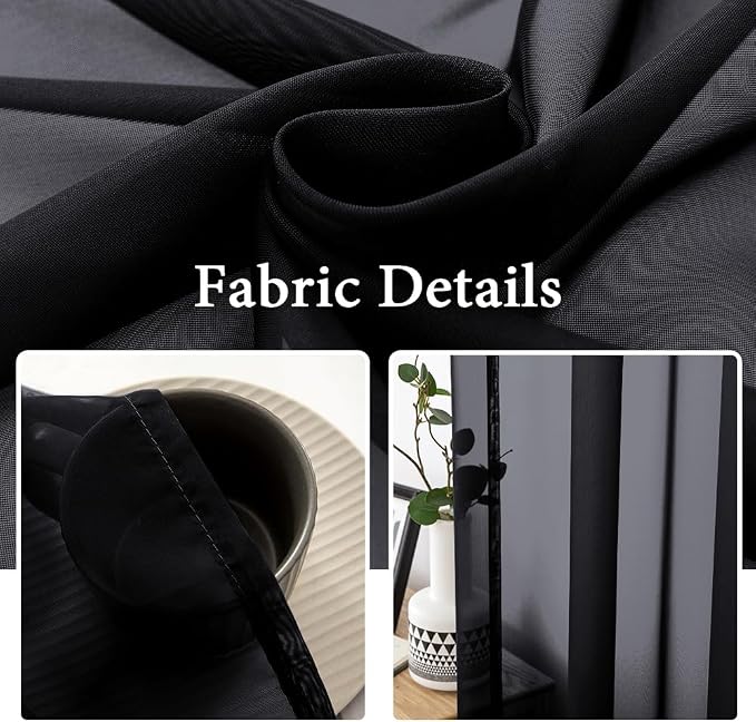 MIULEE 2 Panels Sheer Curtains for Living Room 54 X 63 Inches Black | Sheer - Image 3