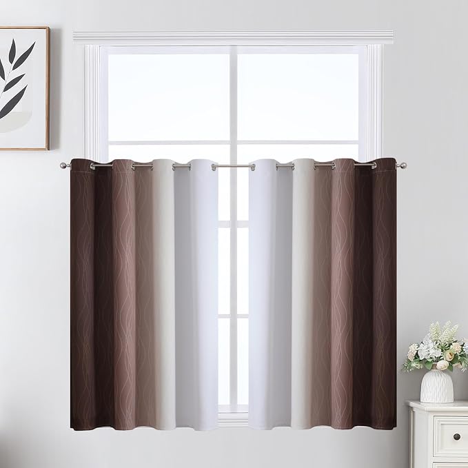 Brown and Greyish White Blackout Curtains 52Wx36L 2 Panels | Ombre Curtains by ESTELARTEXTILER