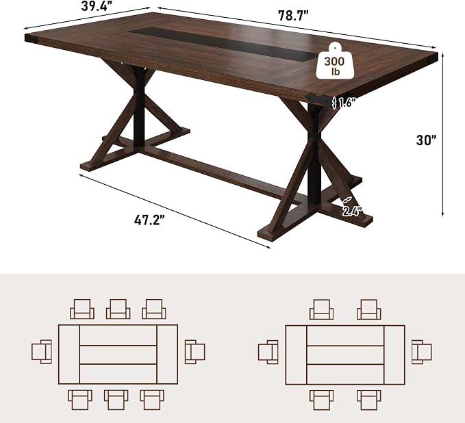 Hlivelood 78 Inch Dining Table for 8 People, Rectangular Kitchen Farmhouse - Image 2