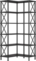HOOBRO Corner Bookshelf, 6-Tier L-Shaped Bookcase, Industrial Open Display by HOOBRO