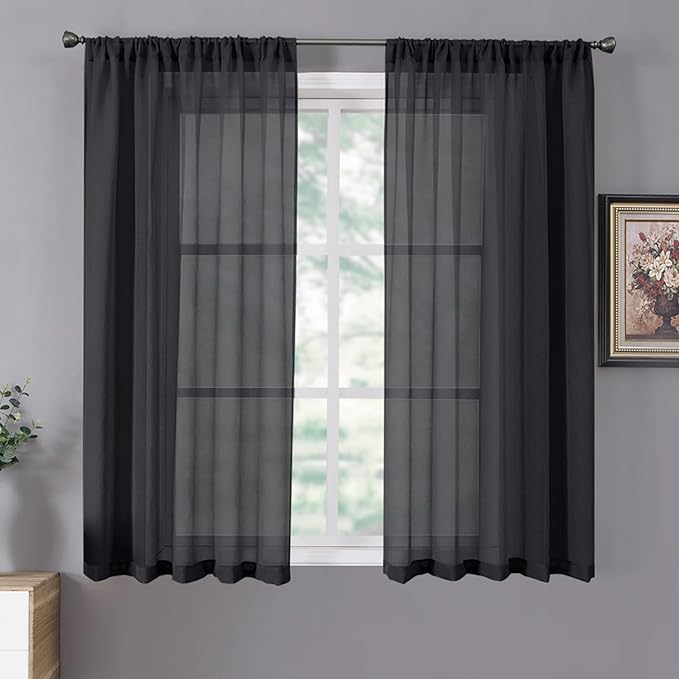 Tollpiz Short Sheer Curtain Linen Textured Bedroom Curtains Sheer Light by Tollpiz