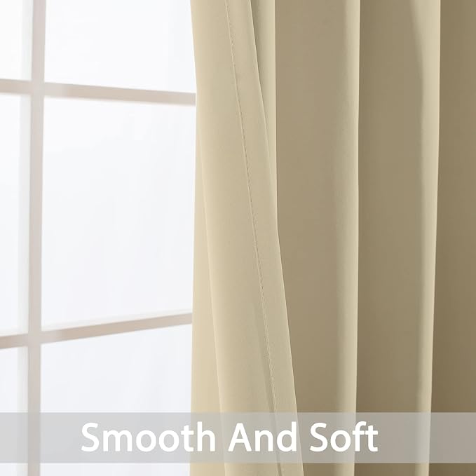 Yakamok Room Darkening Curtains 62x72 inch Length Beige-Living Room | 2 panels - Image 6