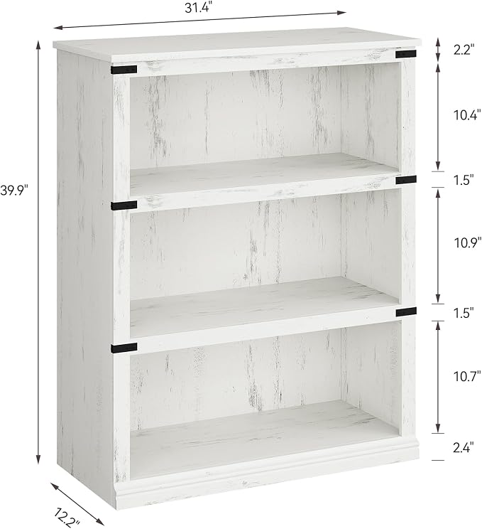 GarveeHome 3 Tier Farmhouse Bookcase, 39.9 in Tall Book Shelf - Image 2