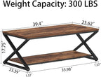 HSH Wood Coffee Table with Storage, Farmhouse Rustic Brown Coffee Table - Image 2